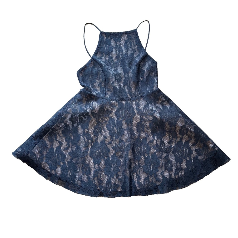Windsor Black Floral Lace Fit and Flare High Neck‎ Skater Dress Womens Mini Med